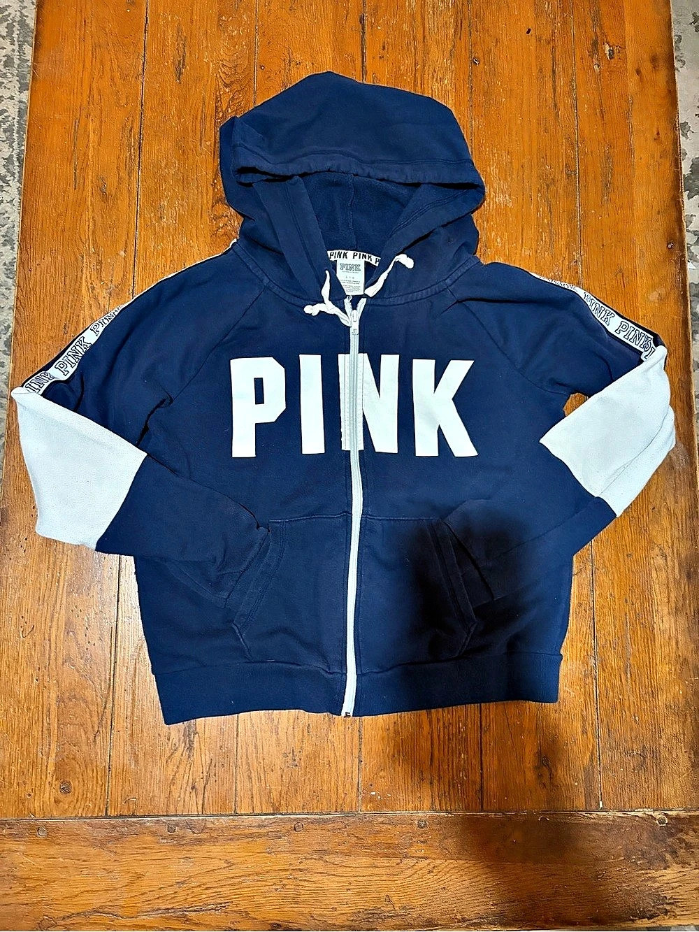 Victoria's Secret PINK Color Block Zip Hoodie Blue White Size Large